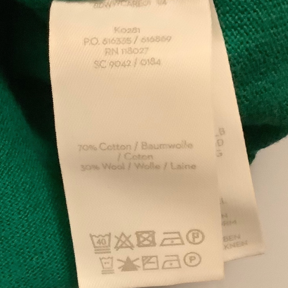 Boden|Cotton/Wool Blend Kelly Green Preppy Academia Ruffle Crewneck Sweater US 2 - Picture 5 of 8